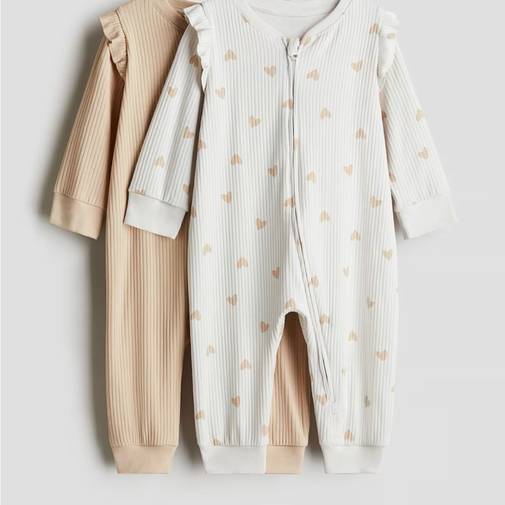 Set of TWO Adorable Heart Print Kids Pajamas - White and Tan